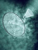 badminton racket in smoke with bokeh photo