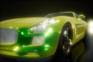 luxury sport car in dark studio with bright lights photo