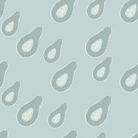 Soft tones seamless pattern with light blue half avocados elements. Hand drawn artwork with repeat vegan food elements. vector