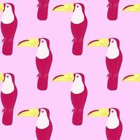 Ornithology seamless pattern with bright pink toucan bird ornament. Light background. Nature wildlife print. vector