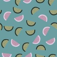 Tropic berries seamless pattern with abstract random lemon slice print. Blue pale background. Simple style. vector