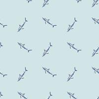 Seamless pattern Blue shark on light turquoise background. Texture of marine fish for any purpose. vector