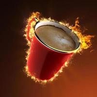 a cup of coffee in fire photo