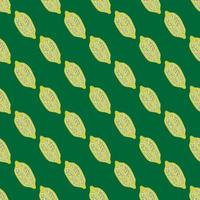 Natural organic fruit seamless pattern with yellow lemons ornament. Green background. vector
