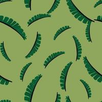 Random botanic exotic seamless pattern with hand drawn fern leaf shapes. Light green background. vector