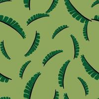 Random botanic exotic seamless pattern with hand drawn fern leaf shapes. Light green background. vector