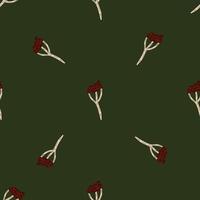 Minimalistic style seamless pattern with red yarrow silhouettes print. Dark green background. vector
