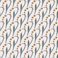 Decorative seamless pattern with simple lily of the valley print. Light background. Bloom nature backdrop. vector