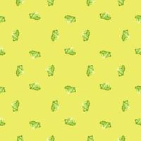 Seamless pattern Batavia salad on yellow background. Minimalistic ornament with lettuce. vector