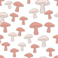 Isolated seamless fall harvest pattern with Leccinum scabrum mushroom ornament. Pink random print. vector