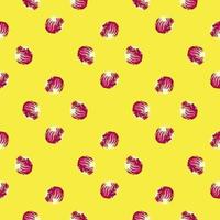 Seamless pattern Radicchio salad on yellow background. Simple ornament with pink lettuce. vector