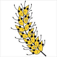 Yellow spikelets with with eyes, mouths and hands in hand drawn cartoon style on a white background. EPS 10. vector