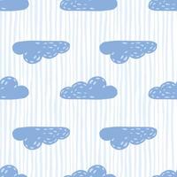 Simple blue clouds silhouettes seamless pattern. Light striped background. Weather print. vector