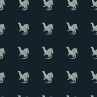 Seamless pattern with simple dragon silhouettes ornament. Dark background. Fairytail backdrop. vector