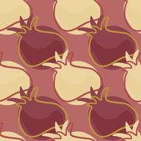 Abstract contoured seamless pattern with pomegranate elements. Beige and maroon pale tones. vector