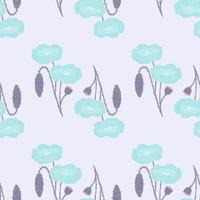 Pastel seamless poppy flower pattern. Botanic blue ornament on light grey background. Simple floral backdrop. vector