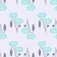 Pastel seamless poppy flower pattern. Botanic blue ornament on light grey background. Simple floral backdrop. vector