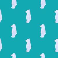 Minimalistic style seamless animal pattern in childish style with polar bears. Turquoise background. Doodle artwork. vector