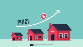 aumento del precio de la vivienda, concepto de crecimiento inmobiliario o inmobiliario con flecha de curva ascendente vector