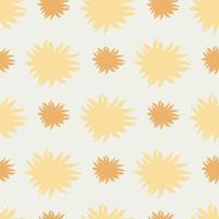 Orange sun silhouettes scribble seamless pattern. Hand drawn star ornament on light grey background. vector