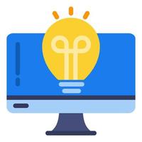 idea, icono de innovación con bulbo y signo de libro de monitor vector