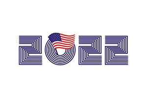 2022 with american flag isolated on white background. Vector Illustration
