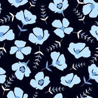 seamless pattern with beautiful small blue flowers on a black background vector