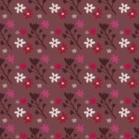 Seamless pattern with daisy flowers and branches on burgundy colors. Simple decorative backdrop. vector