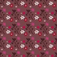 Seamless pattern with daisy flowers and branches on burgundy colors. Simple decorative backdrop. vector