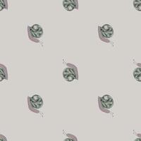 Minimalistic seamless creative fauna pattern with snail ornament. Cartoon animal shapes on grey background. vector