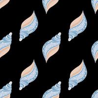 Doodle seashells seamless pattern on black background. Abstract sea shell vector illustration.