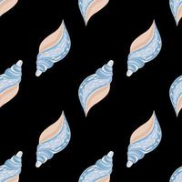 Doodle seashells seamless pattern on black background. Abstract sea shell vector illustration.