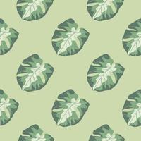 Minimalistic monstera leaf seamless pattern. Hand drawn pastel green tropical ornament on beige background. vector