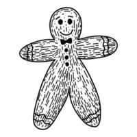 Christmas gingerbread man in cartoon doodle style. Linear vector illustration