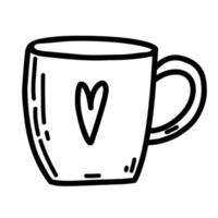 Cute mug in doodle style. Vector linear kitchenware