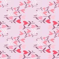 Random seamless valentine pattern with floral heart elements. Light lilac background with pink details.