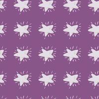Cartoon seamless space pattern with simple star silhouettes. White cosmic print on purple background. vector