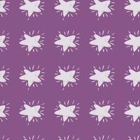 Cartoon seamless space pattern with simple star silhouettes. White cosmic print on purple background. vector