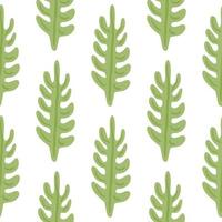 Botanic seamless pattern with green scribble leaf branches shapes. Tropic foliage ornament with white background. vector