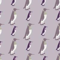 Pastel tones animal doodle seamless pattern with penguin ornament. Pale purple ornament. Doodle backdrop. vector