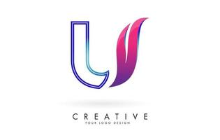 Outline Vector illustration of abstract letter U with colorful flames and gradient Swoosh design.