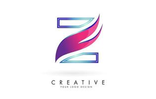 Outline Vector illustration of abstract letter Z with colorful flames and gradient Swoosh design.