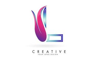 Outline Vector illustration of abstract letter L with colorful flames and gradient Swoosh design.