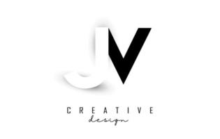 JV letters Logo with negative space design. Vector illustration with with geometric typography.