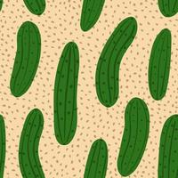 Cucumber seamless pattern on dots background. Vegetable wallpaper. vector