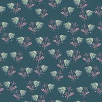 Abstract dark botany seamless pattern with little flowers print. Navy blue background. Simple style. vector