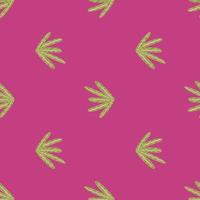 Bright seamless pattern in minimalistic style with green foliage silhouettes. Pink background. vector