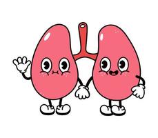 lindos pulmones divertidos que agitan el personaje de la mano. vector dibujado a mano dibujos animados tradicionales vintage, retro, icono de ilustración de carácter kawaii. aislado sobre fondo blanco. concepto de personaje de pulmones