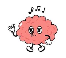 Cute funny brain walking singing character. Vector hand drawn traditional cartoon vintage, retro, kawaii character illustration icon. Isolated on white background. Brain walk sing character