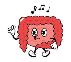 Cute funny intestines walking singing character. Vector hand drawn traditional cartoon vintage, retro, kawaii character illustration icon. Isolated on white background. Intestines sing characte